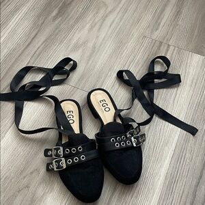 EGO Black Women's Strap Flats